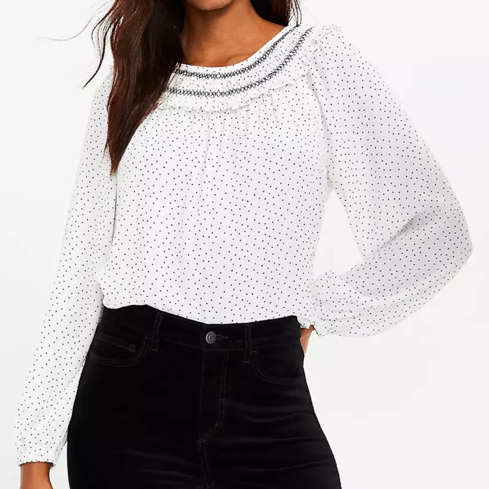 Loft Smocked Dotted Blouse